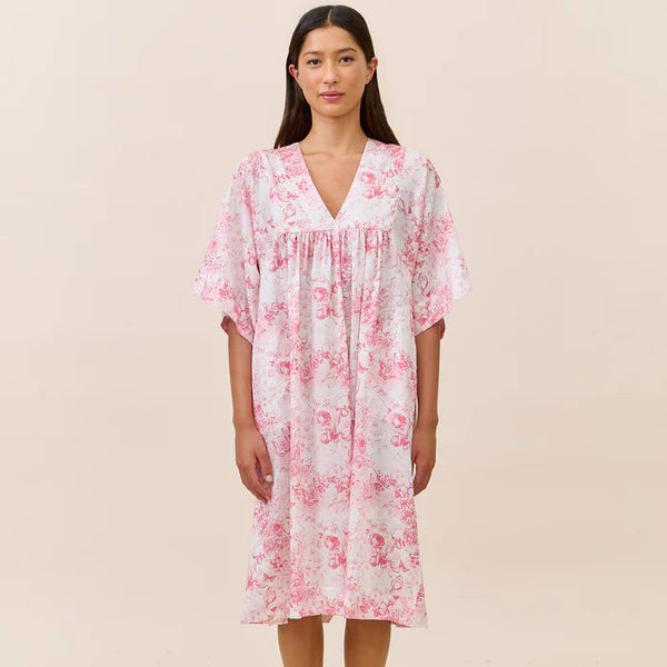 Toile De Jouy Kaftan Nightie - Pink Lemonade