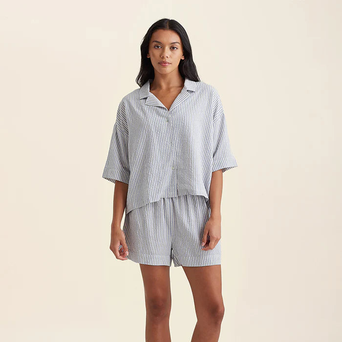 Sabine Seersucker Stripe Boxer PJ Set - French Blue