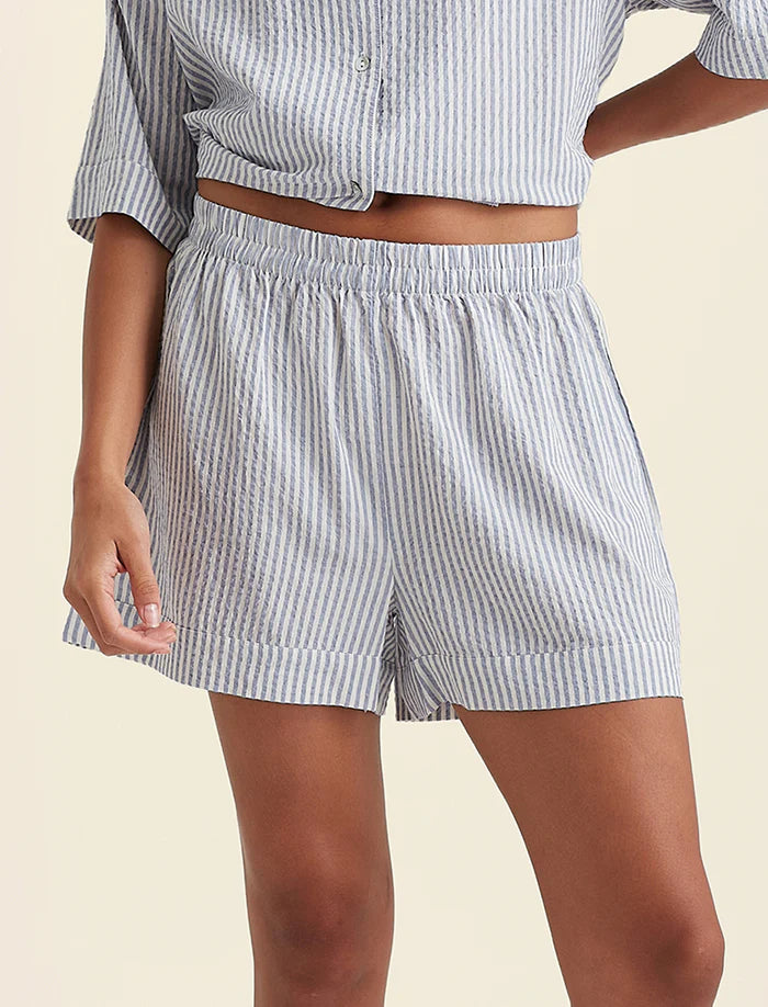 Sabine Seersucker Stripe Boxer PJ Set - French Blue