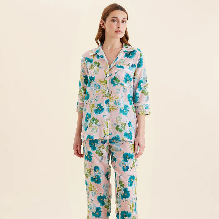 Audrey Floral Crop PJ Set - Lace Pink