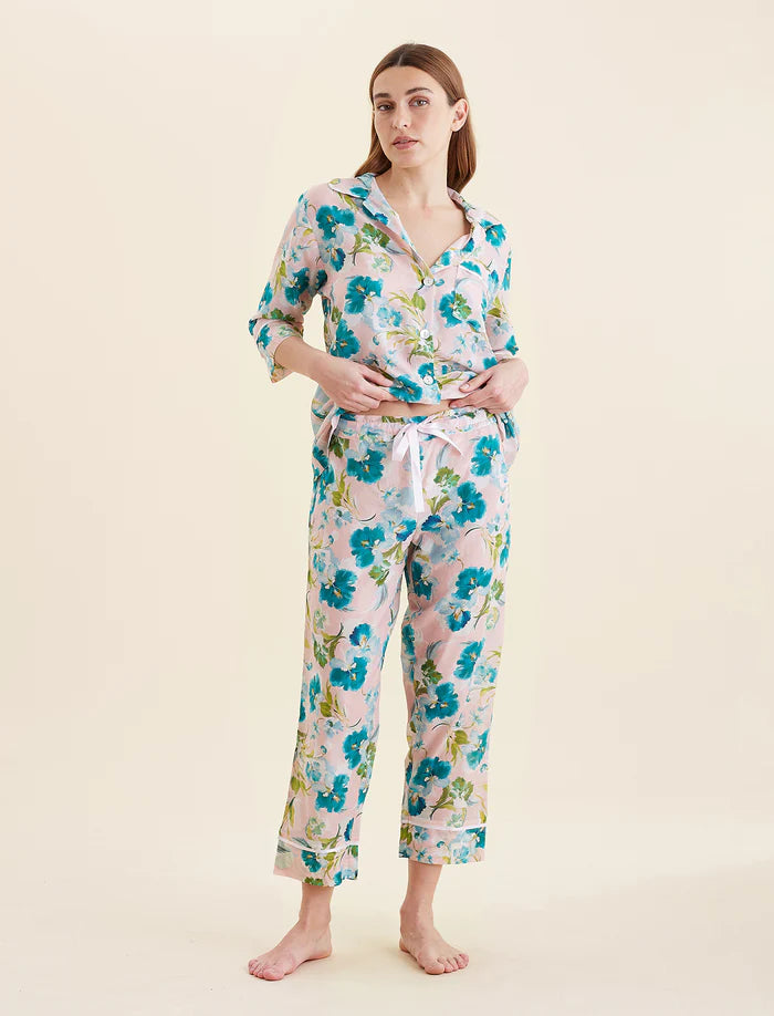 Audrey Floral Crop PJ Set - Lace Pink