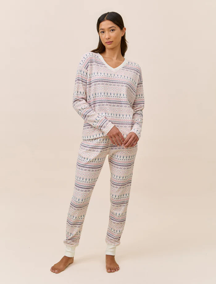 Fairisle Waffle Long Sleeve Top & Jogger PJ Set