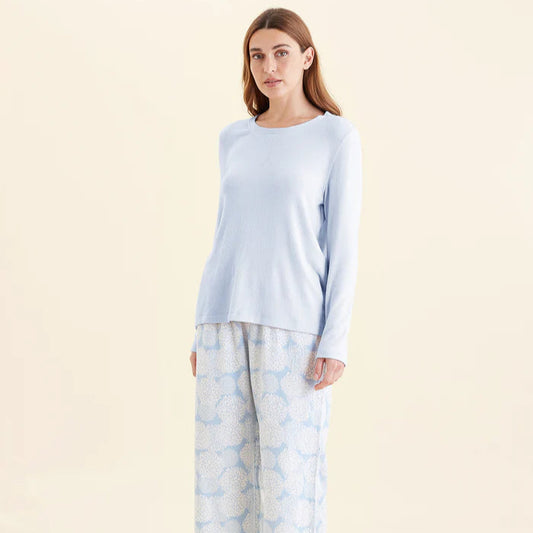 Snowball Cosy Organic Cotton Full Length Pant & Feather Soft Top - Winter Blue