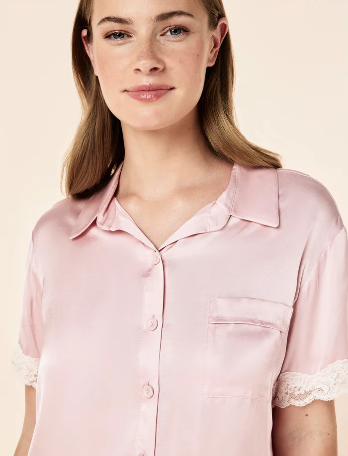 Annabelle Satin Boxer PJ Set - Papinelle Pink