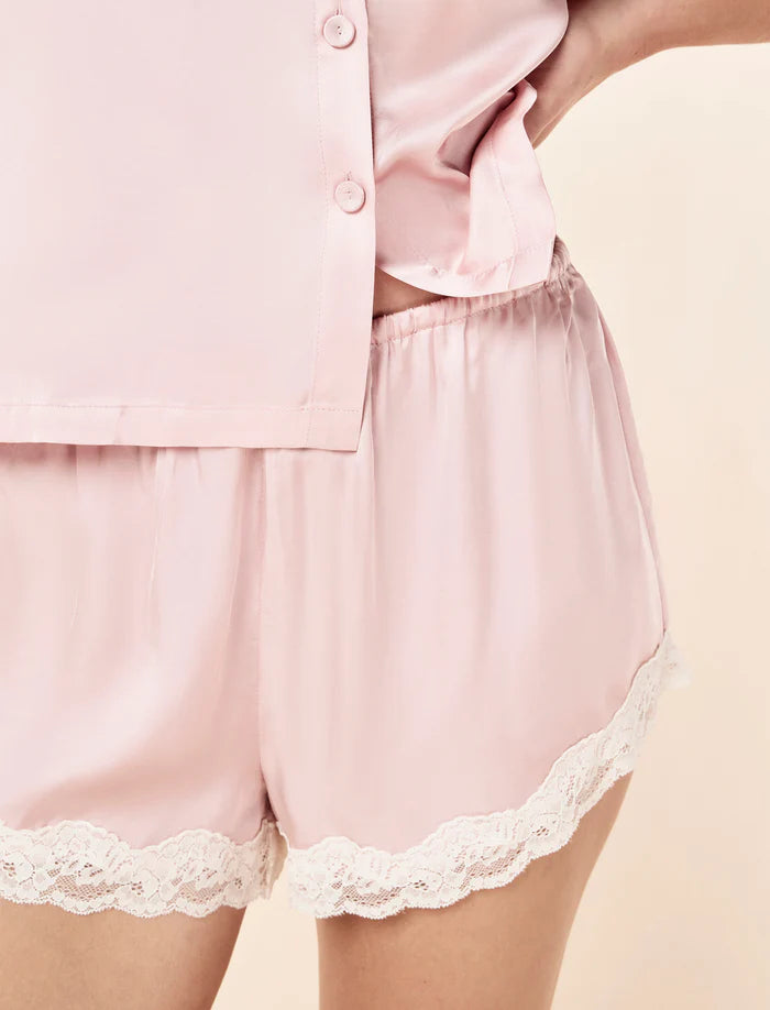 Annabelle Satin Boxer PJ Set - Papinelle Pink