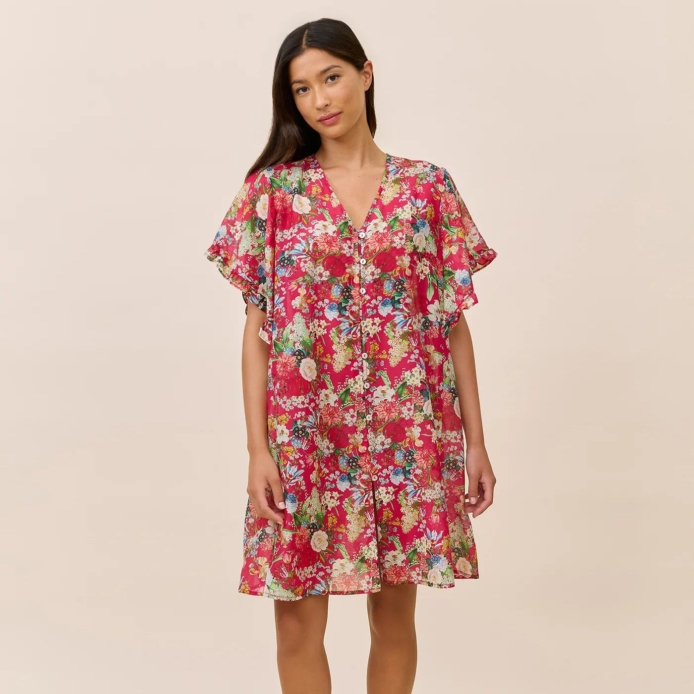 Holly Flutter Nightie - Red Floral