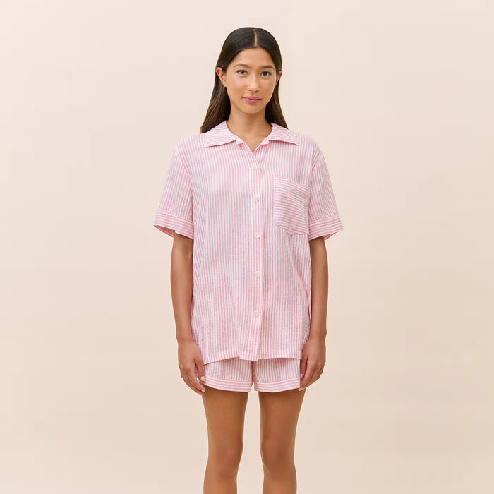 Sabine Seersucker Stripe Boxer PJ Set - Pink Lemonade