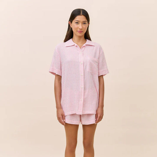 Sabine Seersucker Stripe Boxer PJ Set - Pink Lemonade