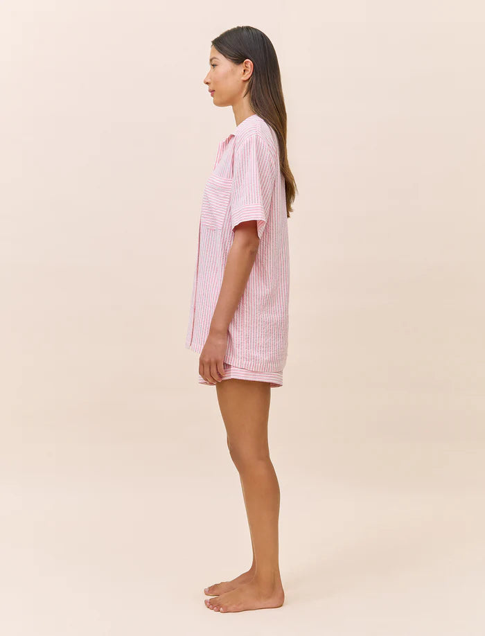 Sabine Seersucker Stripe Boxer PJ Set - Pink Lemonade