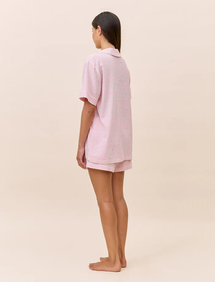 Sabine Seersucker Stripe Boxer PJ Set - Pink Lemonade