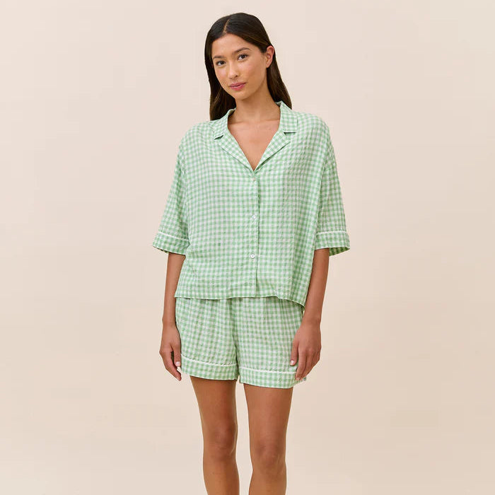 Seersucker Gingham Boxer PJ Set - Apple Green