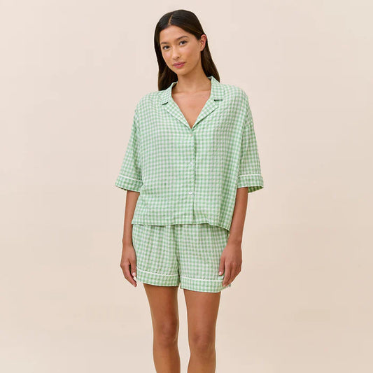 Seersucker Gingham Boxer PJ Set - Apple Green
