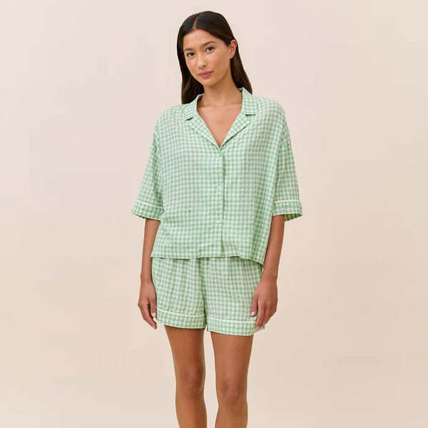 Seersucker Gingham Boxer PJ Set - Apple Green