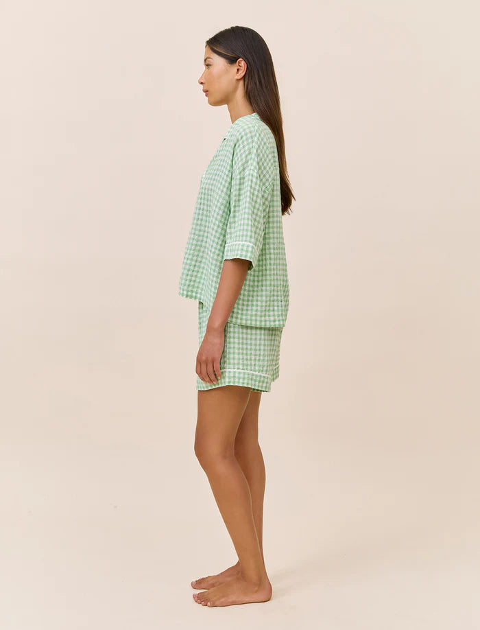 Seersucker Gingham Boxer PJ Set - Apple Green
