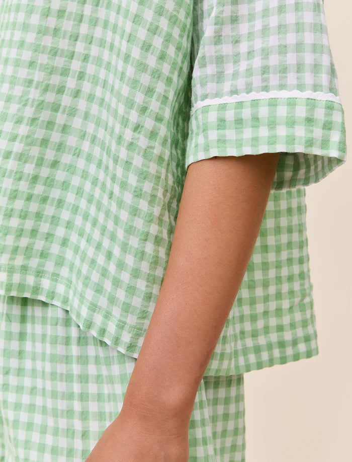 Seersucker Gingham Boxer PJ Set - Apple Green