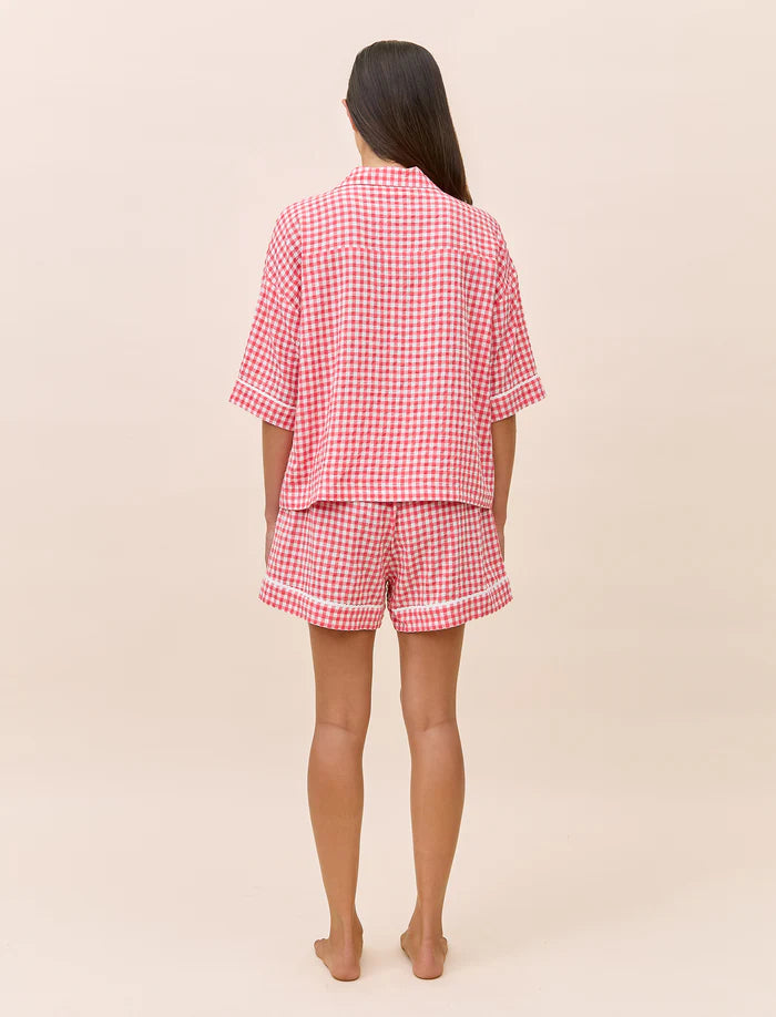 Seersucker Gingham Boxer PJ Set - Geranium