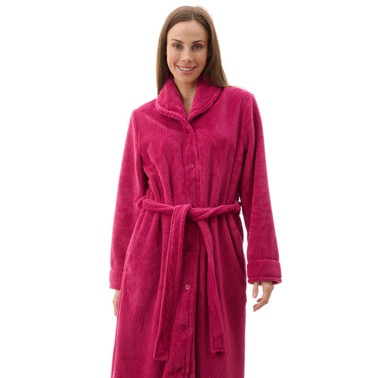 Button Down Robe with Belt - Magenta