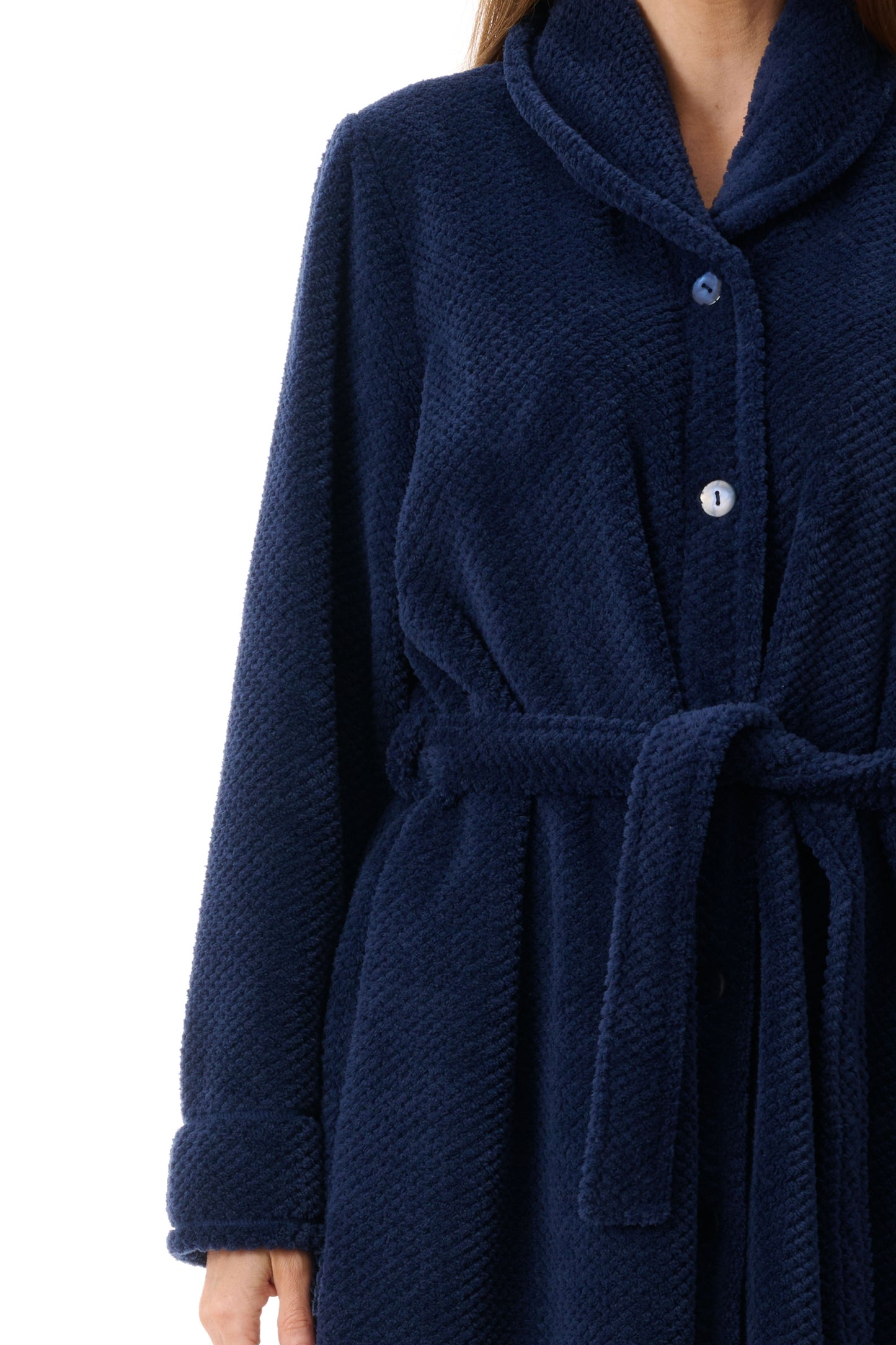 Button Down Robe with Belt - Navy