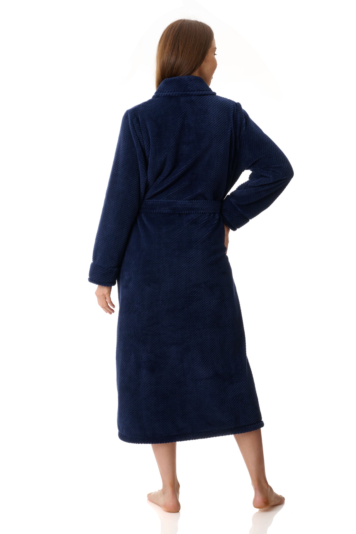 Button Down Robe with Belt - Navy