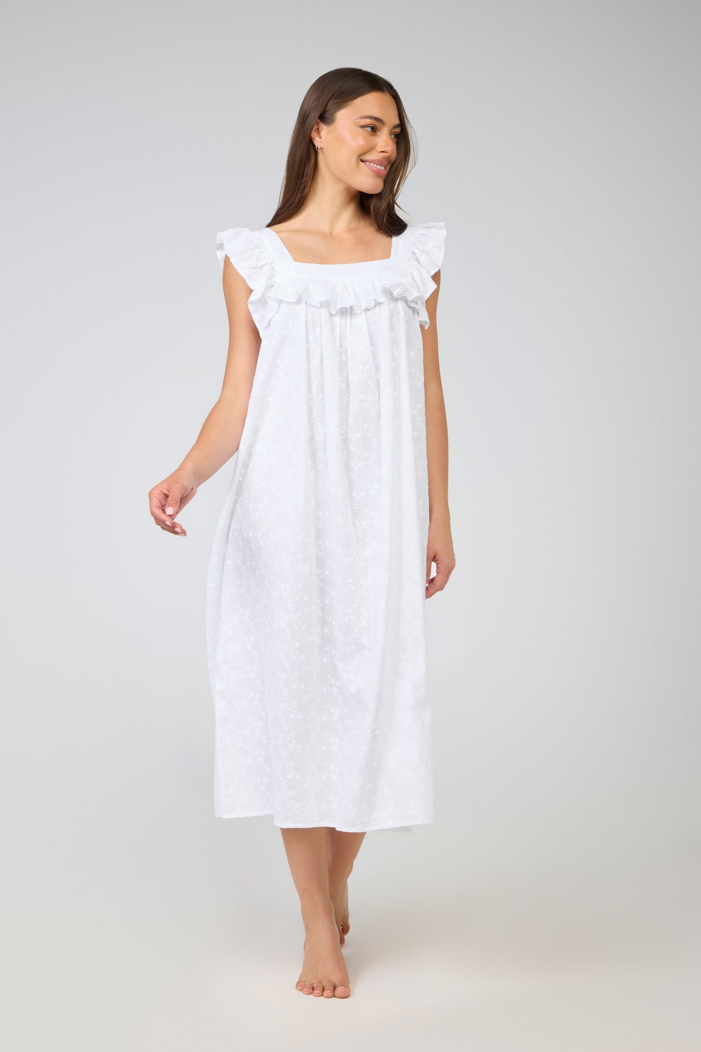 Cotton Embroidered Cap Sleeve Nightie