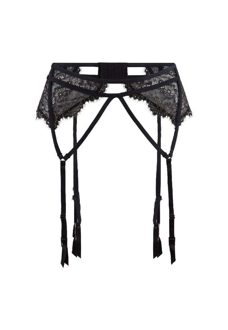 Lace & Lurex Suspender Belt - Black/Gold