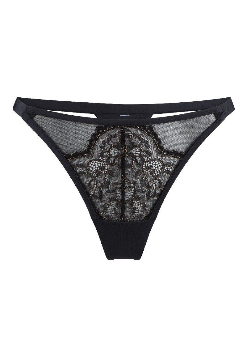 Lace & Lurex Thong - Black/Gold