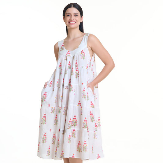 Cotton Tiered Nightie - Floral Posies