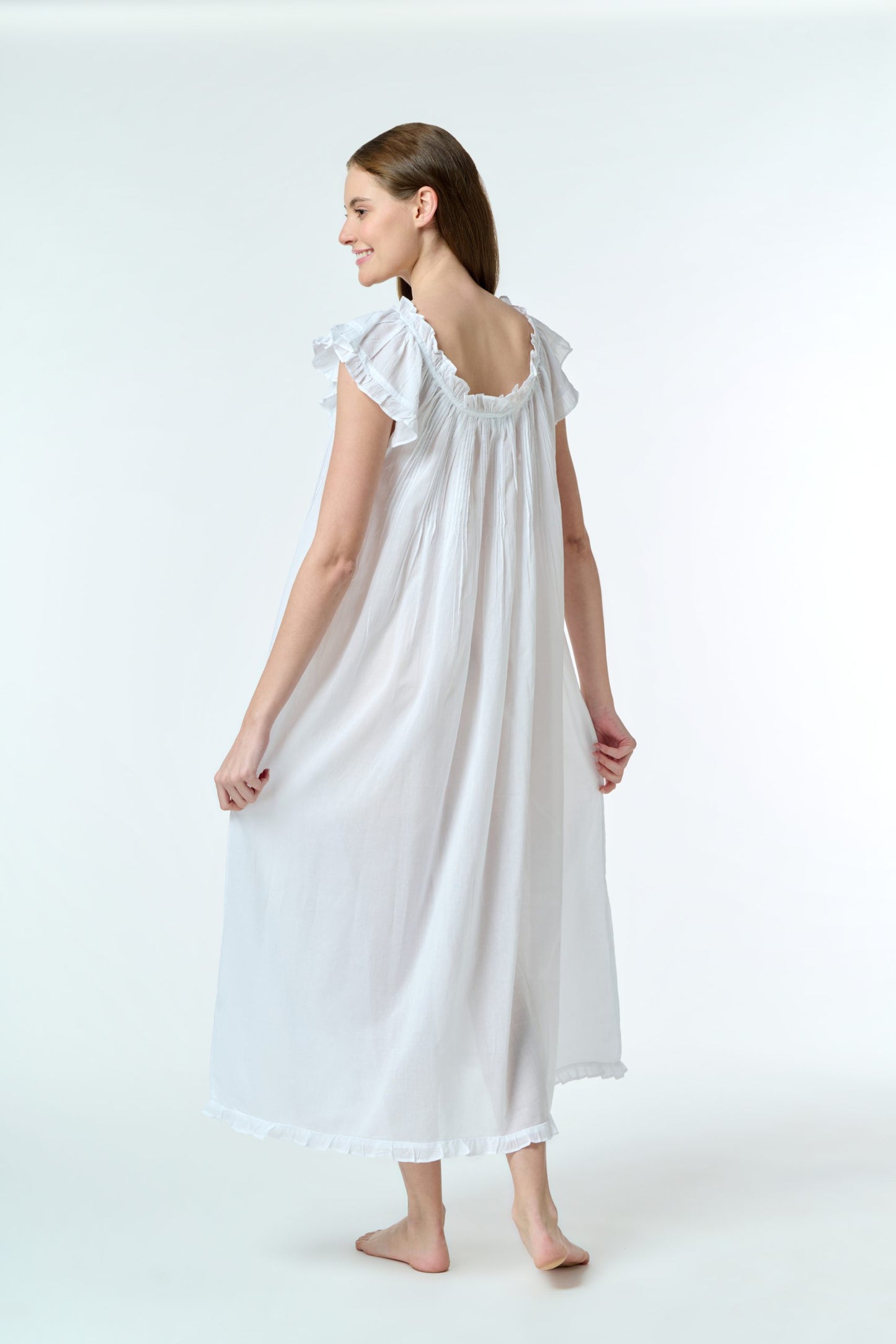 Cotton Voile Cap Sleeve Nightie - White