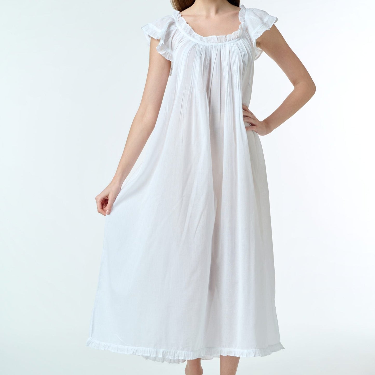 Cotton Voile Cap Sleeve Nightie - White