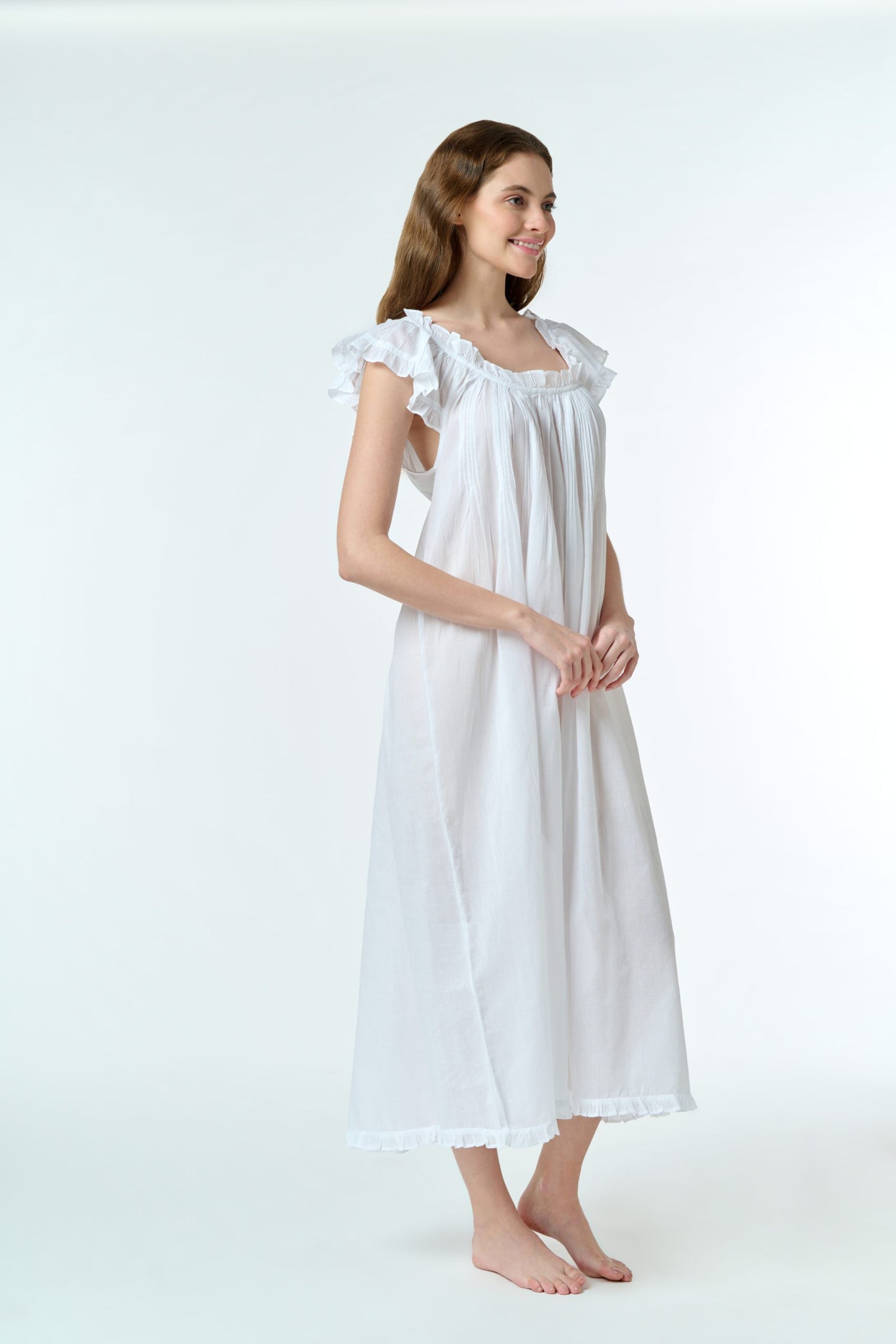 Cotton Voile Cap Sleeve Nightie - White