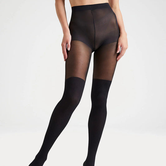 Over The Knee Rib Tights - Black