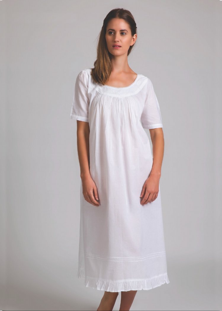 Cotton Short Sleeve Nightie - White
