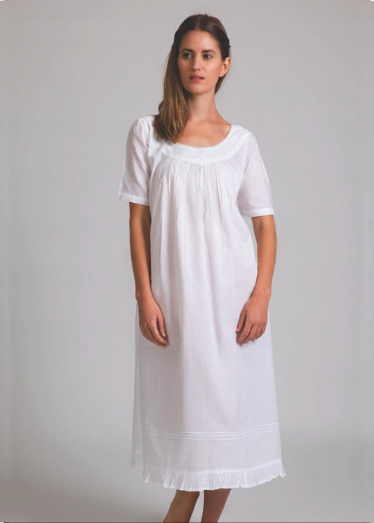 Cotton Short Sleeve Nightie - White
