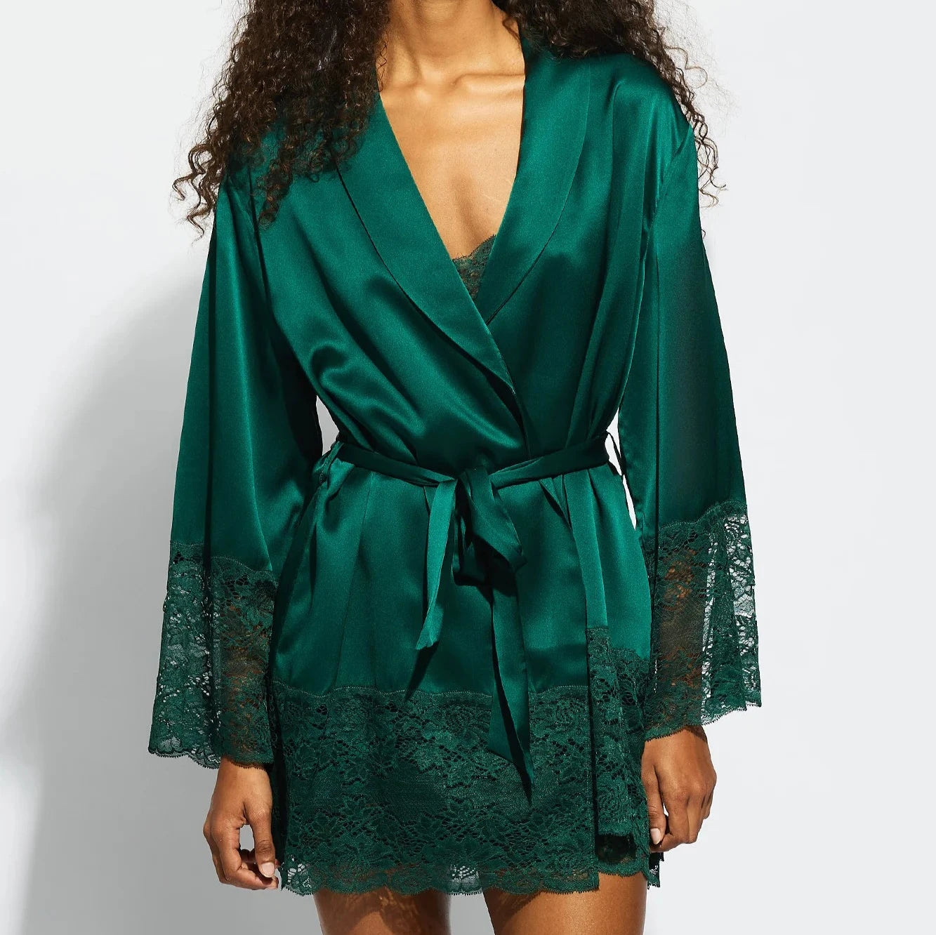 Silk Lace Robe - Emerald