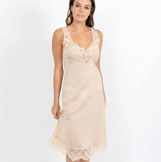 Vintage Full Slip with Lace - Beige