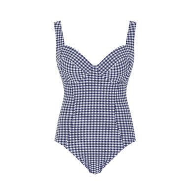 Gingham Balcony Swimsuit - Navy