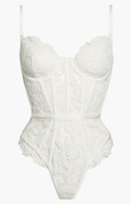 Embroidered Lace Bodysuit - White