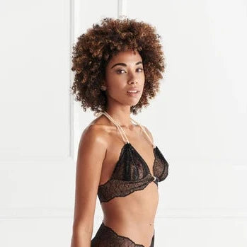 Sydney Pearl & Lace Bralette - Black