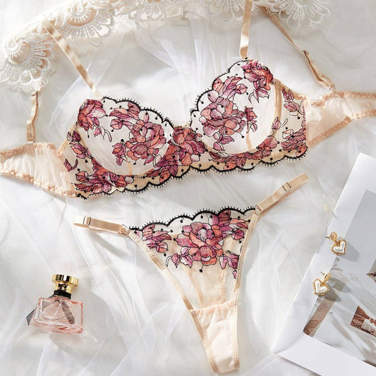 Embroidered Lingerie Set - Rose Floral