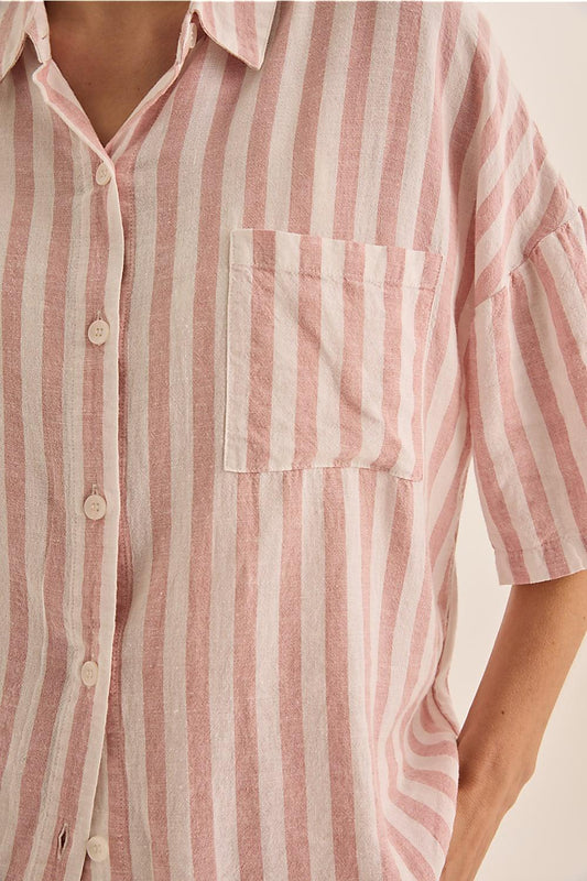 Evie Linen Stripe PJ Set - Pink